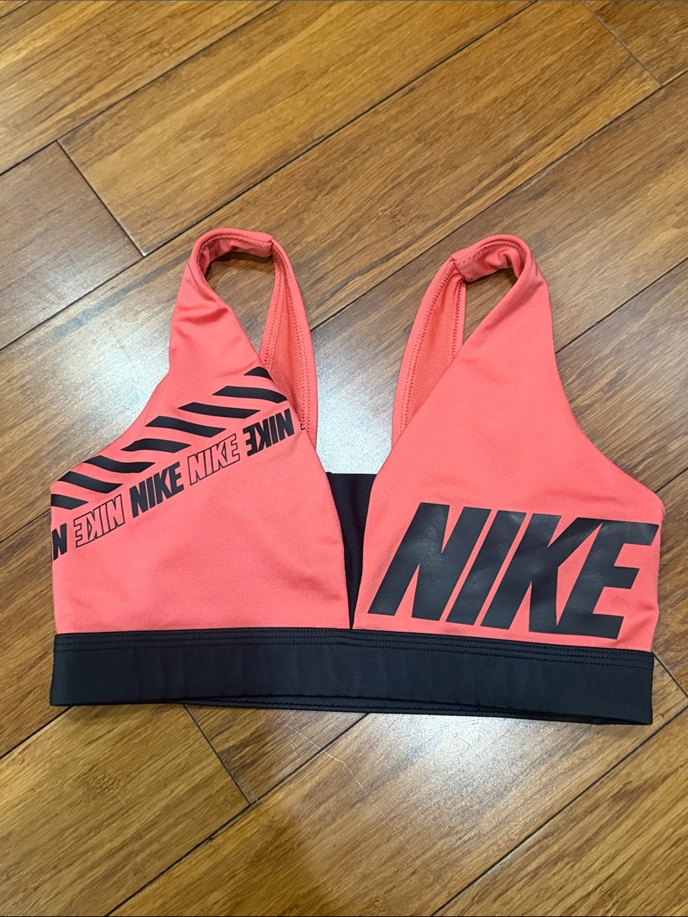 Nike Coral and Black Sports Bra Top S